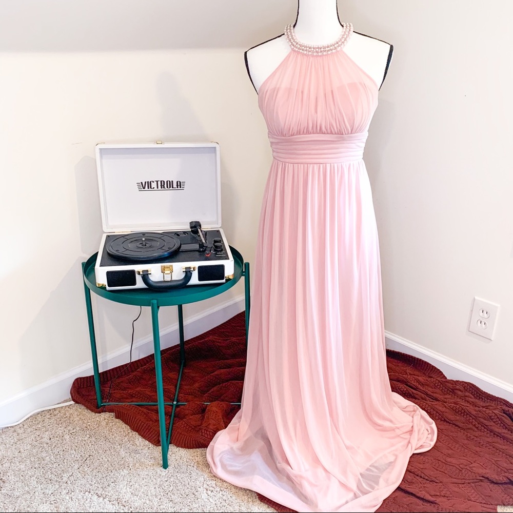 Speechless Pink Halter Pearl Chiffon Maxi Dress 1